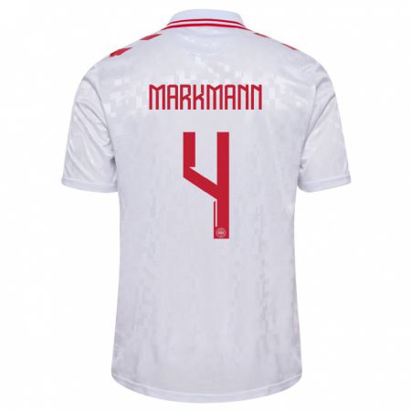 Kandiny Bambino Maglia Danimarca Noah Markmann #4 Bianco Kit Gara Away 24-26 Maglietta