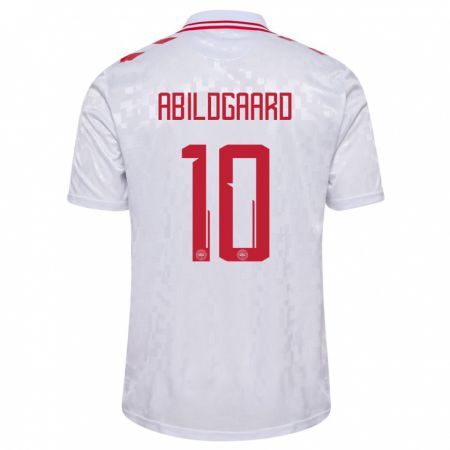 Kandiny Bambino Maglia Danimarca Lasse Abildgaard #10 Bianco Kit Gara Away 24-26 Maglietta