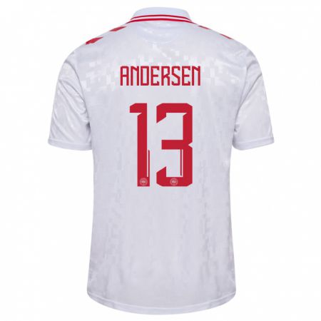 Kandiny Kinder Dänemark Frej Andersen #13 Weiß Auswärtstrikot Trikot 24-26 T-Shirt Österreich