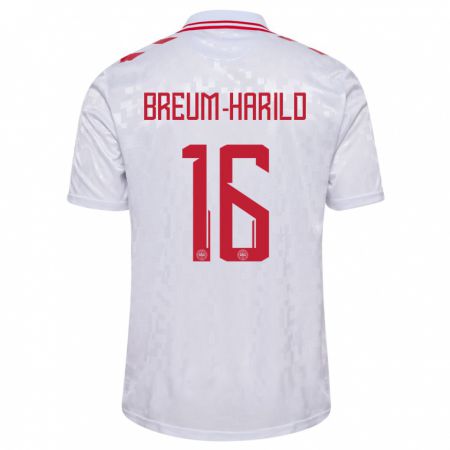 Kandiny Bambino Maglia Danimarca Tobias Breum-Harild #16 Bianco Kit Gara Away 24-26 Maglietta