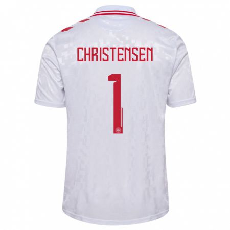 Kandiny Bambino Maglia Danimarca Lene Christensen #1 Bianco Kit Gara Away 24-26 Maglietta