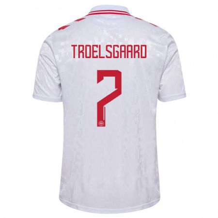 Kandiny Bambino Maglia Danimarca Sanne Troelsgaard #7 Bianco Kit Gara Away 24-26 Maglietta