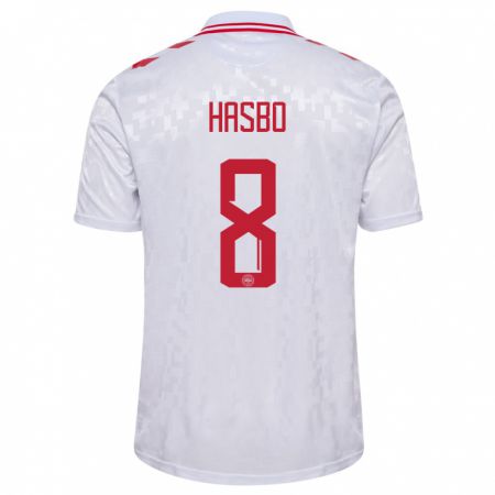 Kandiny Bambino Maglia Danimarca Josefine Hasbo #8 Bianco Kit Gara Away 24-26 Maglietta