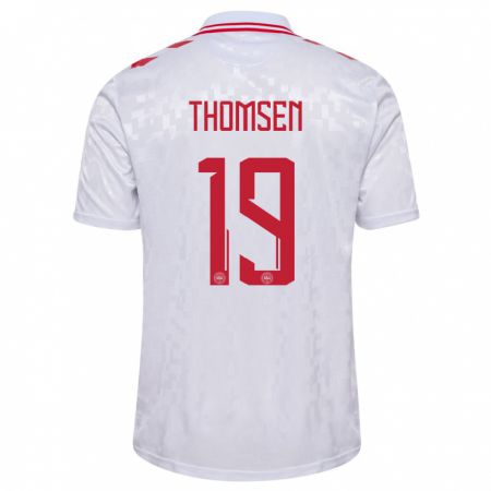 Kandiny Bambino Maglia Danimarca Janni Thomsen #19 Bianco Kit Gara Away 24-26 Maglietta