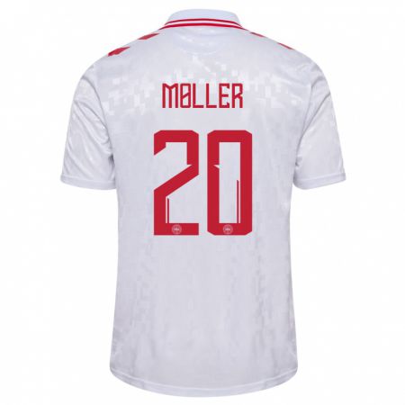 Kandiny Bambino Maglia Danimarca Caroline Møller #20 Bianco Kit Gara Away 24-26 Maglietta