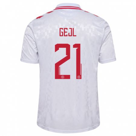 Kandiny Bambino Maglia Danimarca Mille Gejl #21 Bianco Kit Gara Away 24-26 Maglietta