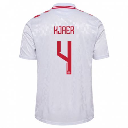 Kandiny Bambino Maglia Danimarca Simon Kjaer #4 Bianco Kit Gara Away 24-26 Maglietta