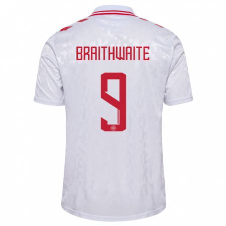 Kandiny Bambino Maglia Danimarca Martin Braithwaite #9 Bianco Kit Gara Away 24-26 Maglietta