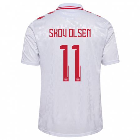 Kandiny Bambino Maglia Danimarca Andreas Skov Olsen #11 Bianco Kit Gara Away 24-26 Maglietta