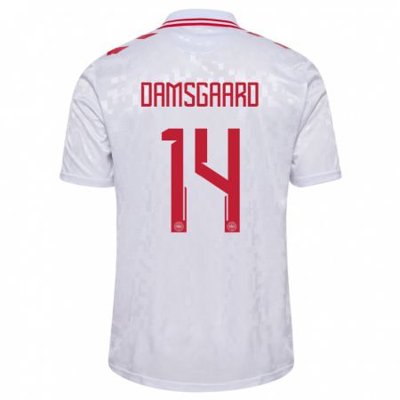 Kandiny Bambino Maglia Danimarca Mikkel Damsgaard #14 Bianco Kit Gara Away 24-26 Maglietta