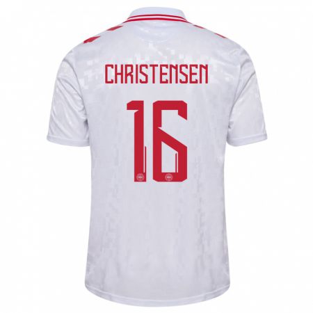 Kandiny Kinderen Denemarken Oliver Christensen #16 Wit Uitshirt Uittenue 24-26 T-Shirt België