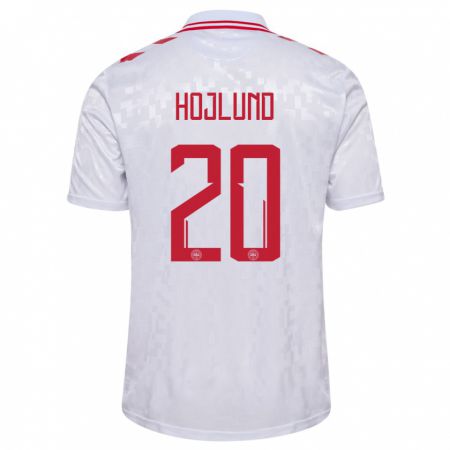 Kandiny Kinder Dänemark Rasmus Hojlund #20 Weiß Auswärtstrikot Trikot 24-26 T-Shirt Österreich