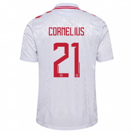 Kandiny Kinderen Denemarken Andreas Cornelius #21 Wit Uitshirt Uittenue 24-26 T-Shirt België