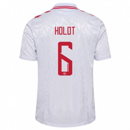 Kandiny Bambino Maglia Danimarca Olivia Holdt #6 Bianco Kit Gara Away 24-26 Maglietta