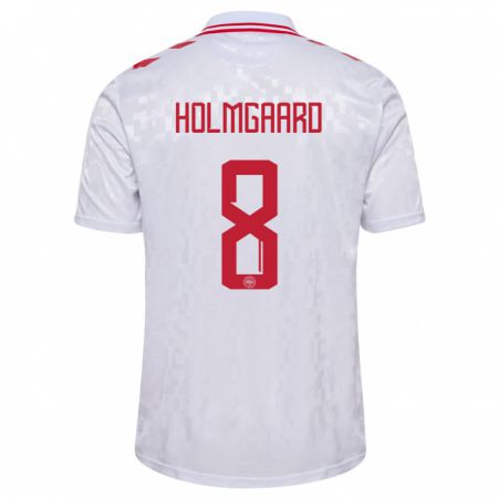 Kandiny Bambino Maglia Danimarca Sara Holmgaard #8 Bianco Kit Gara Away 24-26 Maglietta