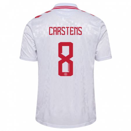 Kandiny Bambino Maglia Danimarca Signe Carstens #8 Bianco Kit Gara Away 24-26 Maglietta