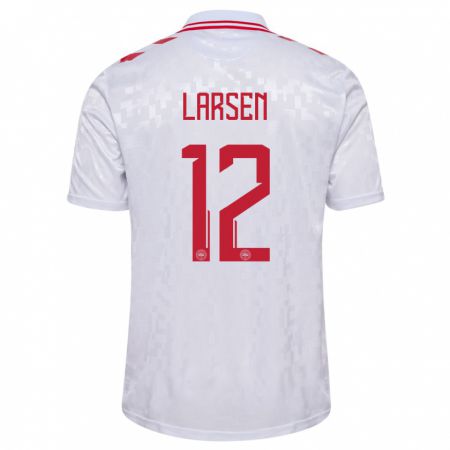 Kandiny Bambino Maglia Danimarca Stine Larsen #12 Bianco Kit Gara Away 24-26 Maglietta