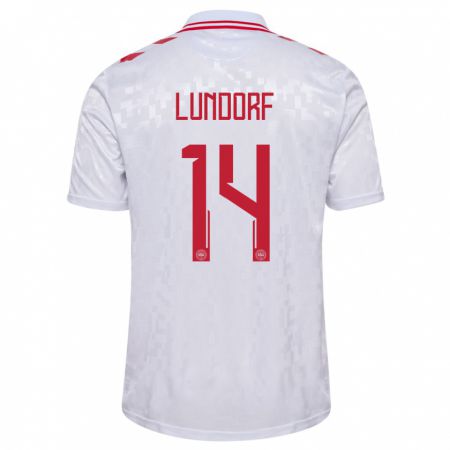 Kandiny Bambino Maglia Danimarca Matilde Lundorf #14 Bianco Kit Gara Away 24-26 Maglietta