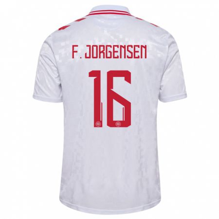 Kandiny Bambino Maglia Danimarca Filip Jorgensen #16 Bianco Kit Gara Away 24-26 Maglietta