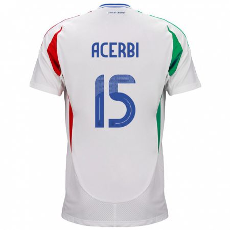 Kandiny Bambino Maglia Italia Francesco Acerbi #15 Bianco Kit Gara Away 24-26 Maglietta