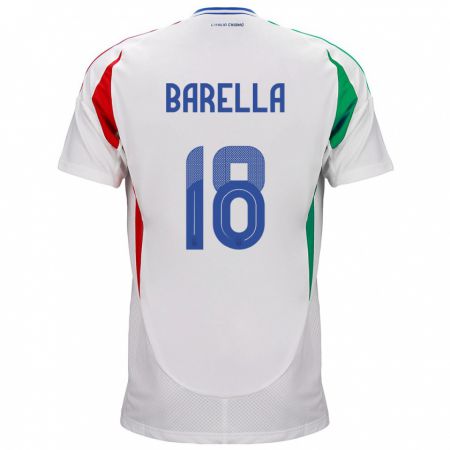 Kandiny Bambino Maglia Italia Nicolò Barella #18 Bianco Kit Gara Away 24-26 Maglietta