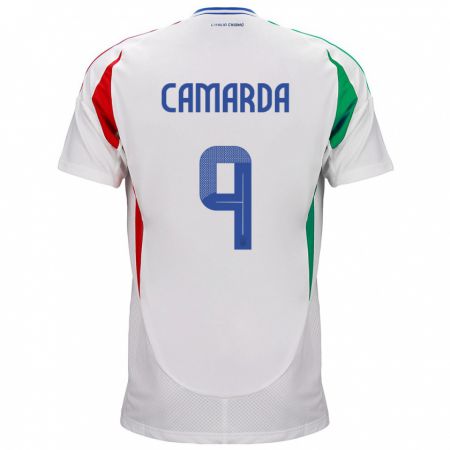 Kandiny Bambino Maglia Italia Francesco Camarda #9 Bianco Kit Gara Away 24-26 Maglietta