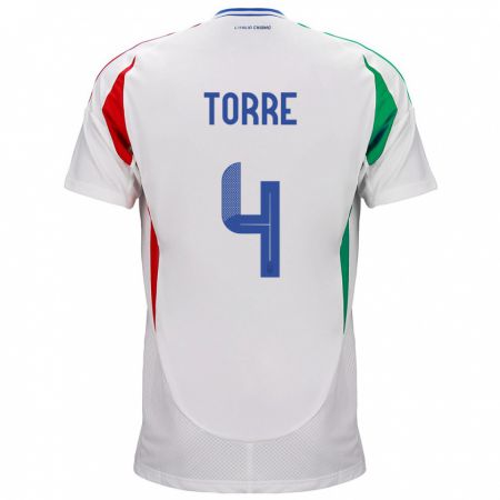 Kandiny Bambino Maglia Italia Pietro La Torre #4 Bianco Kit Gara Away 24-26 Maglietta