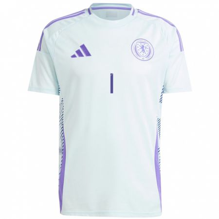 Kandiny Bambino Maglia Scotland Lee Gibson #1 Blu Menta Chiaro Kit Gara Away 24-26 Maglietta