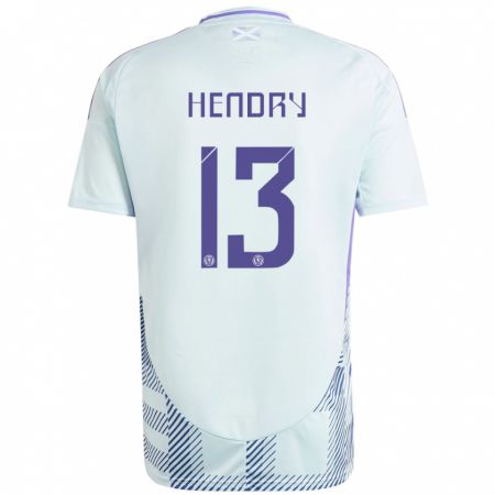 Kandiny Kinder Schottland Jack Hendry #13 Helles Mintblau Auswärtstrikot Trikot 24-26 T-Shirt Österreich