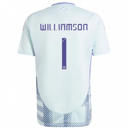 Kandiny Bambino Maglia Scotland Woody Williamson #1 Blu Menta Chiaro Kit Gara Away 24-26 Maglietta