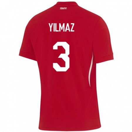 Kandiny Kinderen Turkije Berkay Yılmaz #3 Rood Uitshirt Uittenue 24-26 T-Shirt