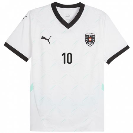 Kandiny Bambino Maglia Austria Yusuf Demir #10 Bianco Kit Gara Away 24-26 Maglietta