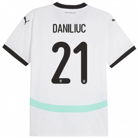 Kandiny Bambino Maglia Austria Flavius Daniliuc #21 Bianco Kit Gara Away 24-26 Maglietta