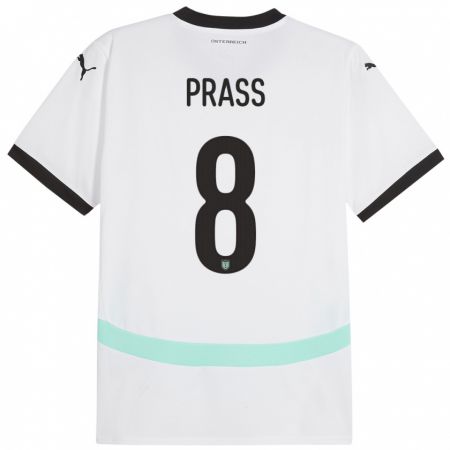 Kandiny Bambino Maglia Austria Alexander Prass #8 Bianco Kit Gara Away 24-26 Maglietta