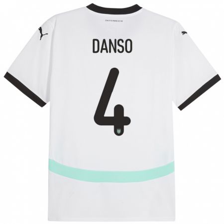 Kandiny Bambino Maglia Austria Kevin Danso #4 Bianco Kit Gara Away 24-26 Maglietta