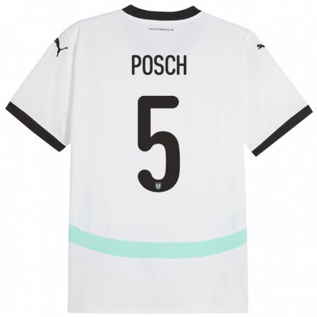 Kandiny Bambino Maglia Austria Stefan Posch #5 Bianco Kit Gara Away 24-26 Maglietta