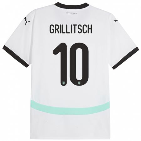 Kandiny Bambino Maglia Austria Florian Grillitsch #10 Bianco Kit Gara Away 24-26 Maglietta