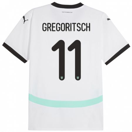 Kandiny Bambino Maglia Austria Michael Gregoritsch #11 Bianco Kit Gara Away 24-26 Maglietta