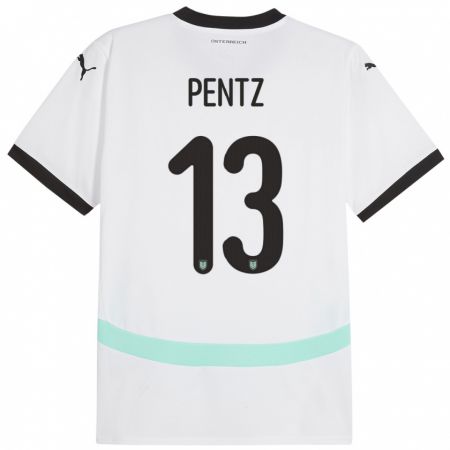 Kandiny Bambino Maglia Austria Patrick Pentz #13 Bianco Kit Gara Away 24-26 Maglietta