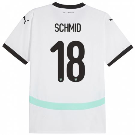 Kandiny Bambino Maglia Austria Romano Schmid #18 Bianco Kit Gara Away 24-26 Maglietta