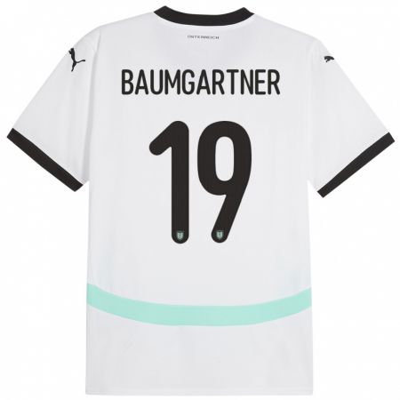 Kandiny Bambino Maglia Austria Christoph Baumgartner #19 Bianco Kit Gara Away 24-26 Maglietta