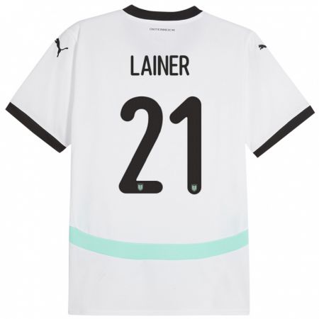 Kandiny Bambino Maglia Austria Stefan Lainer #21 Bianco Kit Gara Away 24-26 Maglietta