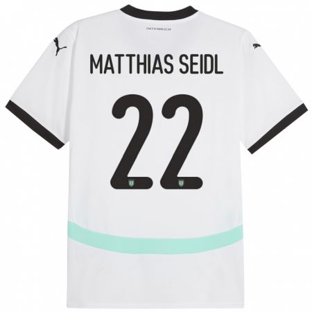 Kandiny Bambino Maglia Austria Matthias Seidl #22 Bianco Kit Gara Away 24-26 Maglietta