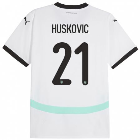 Kandiny Bambino Maglia Austria Muharem Huskovic #21 Bianco Kit Gara Away 24-26 Maglietta