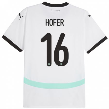 Kandiny Bambino Maglia Austria Raphael Hofer #16 Bianco Kit Gara Away 24-26 Maglietta