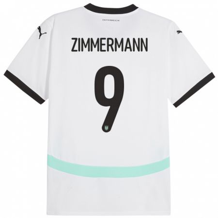 Kandiny Bambino Maglia Austria Bernhard Zimmermann #9 Bianco Kit Gara Away 24-26 Maglietta