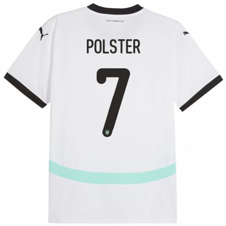 Kandiny Bambino Maglia Austria Manuel Polster #7 Bianco Kit Gara Away 24-26 Maglietta