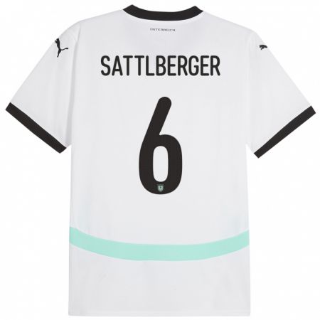 Kandiny Bambino Maglia Austria Nikolas Sattlberger #6 Bianco Kit Gara Away 24-26 Maglietta