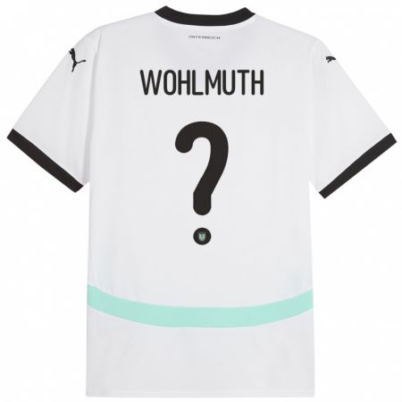 Kandiny Bambino Maglia Austria Fabian Wohlmuth #0 Bianco Kit Gara Away 24-26 Maglietta