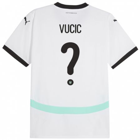 Kandiny Bambino Maglia Austria Romeo Vucic #0 Bianco Kit Gara Away 24-26 Maglietta